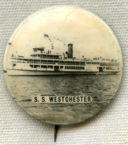 1920s Meseck Steamship Line Promotional Celluloid Pin for S. S. Westchester