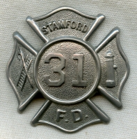 1920s Stamford, Connecticut Fire Dept. Badge #31 Worn as Hat Badge