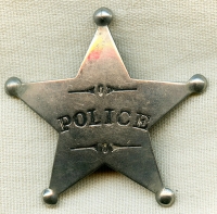 1880's - 90's 5 Pt. Star Stock 'Police' Badge. Great Old West Look!