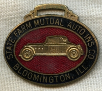 Beautiful Ca. 1930 State Farm Mutual Auto Insurance & Life Insurance Enameled Watch Fob