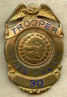 Ext Rare 1937 NH State Police 1st Issue 1st Group Trooper Hat Badge Have only seen one other