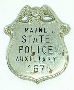 Scarce 1940's Maine State Police Auxiliary Badge #167