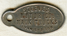Great 1910's - 20's Lynn, MA Key Fob for Steeves Motor Co. Dealers in Mack Trucks and American Cars