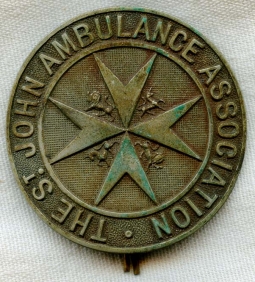 WWI St. John Ambulance Association Ambulance Driver Hat Badge Type II
