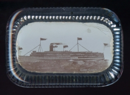 Great circa 1900 Fall River Line Steamer Plymouth Souvenir Glass Paperweight