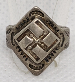 1920's - 30's Fred Harvey Era Navajo Silver Ring with Swastika size 4