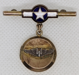Beautiful WWII USAAF Air Gunner Sweet Heart Locket in enameled and gilt Sterling Silver RARE!