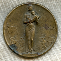 1940 Swiss Heavy Bronze Badge w/ Mother & Child and Swiss Army Marching Behind