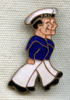 Cute WWII British Navy Sweetheart Pin of Two Sailors in Caricature UK-Made