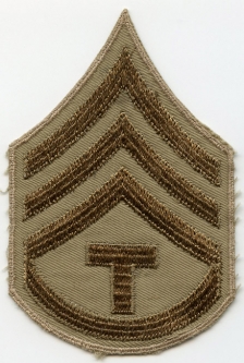 Single WWII US Army Rank Stripes for Technician Third Grade in Embroidered Khaki Twill