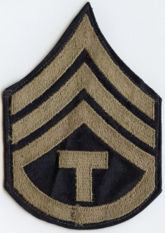 WWII US Army Rank Stripes for Technician Third Grade Embroidered on Navy Twill