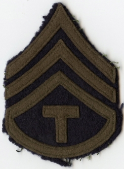 Single 1930s US Army Technician 3rd Grade Rank Stripes in Olive Wool Felt