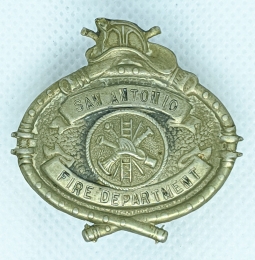 Ca 1900's - 1910's San Antonio Texas Fire Department Hat Badge