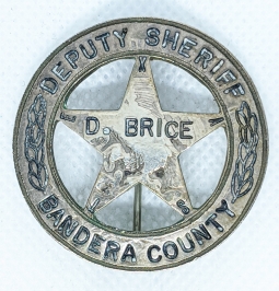 Nice 1950s - 60s Bandera Co TX Deputy Sheriff Circle Star Badge Made from 1948 Mexican 5 Peso Coin