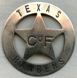 Very Rare, Pre-Standardization Ca 1937 Texas Ranger Badge from Company F. LARGE!