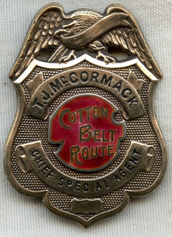 Rare RR Chief Special Agent Presentation Badge of St. Louis Southwestern Railway (Cotton Belt Route)