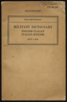 1943 US Army Technical Manual TM 30-259 Military Dictionary English & Italian