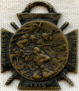 Beautiful 1915 WWI French "Day of the Trench Soldiers" Donation Medallion in Bronze