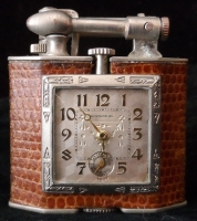 Beautiful Ca. 1930 Triangle Lift-Arm Lighter with Goodseal Swiss Watch. Clean & Running Well