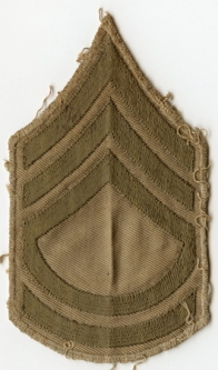 WWII Single US Army Rank Stripes for Technical Sergeant Embroidered on Khaki Twill Used
