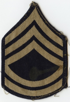 WWII Single US Army Rank Stripes for Technical Sergeant Embroidered on Navy Twill Used
