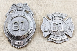 Great Old 1910s - 1920s El Paso Texas Fire Dept, Badge Set #61