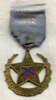 Scarce 1902 UCV (United Confederate Veterans) Reunion Medal from Dallas, Texas