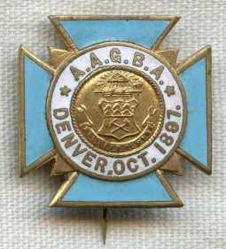 BEING RESEARCHED 1897 AAGBA Benevolent Association? Lapel Pin Denver, CO NOT FOR SALE UNTIL IDed