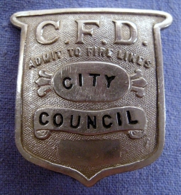 BEING RESEARCHED Ca 1900-1920 Fire Lines "City Council" Cleveland (?) Badge NOT FOR SALE TIL IDed