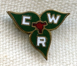 BEING RESEARCHED - Enameled Leaves "CWR" Lapel Pin with Maker Mark - NOT FOR SALE til IDed