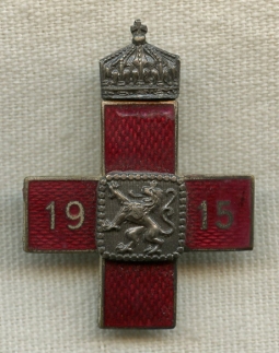 BEING RESEARCHED - Red Enameled Cross Pin from 1915 - NOT FOR SALE UNTIL IDENTIFIED