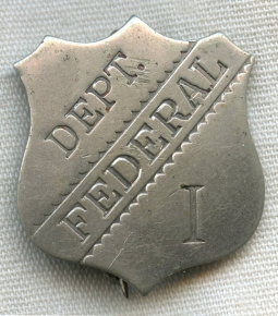 BEING RESEARCHED Small 1900-1930s Federal Dept. I Badge NOT FOR SALE til IDed