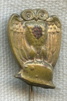 BEING RESEARCHED - 1930s German Veteran Stick Pin Stahlhelm Related with Owl - NOT FOR SALE TIL IDed