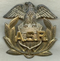 BEING RESEARCHED - Unidentified WWII US Merchant Marine Related Officer Hat Badge "ASR" in Sterling
