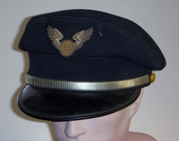BEING RESEARCHED 1950s Pilot Visor Hat for Unknown Airline (US Map on Wing) NOT FOR SALE TIL IDed