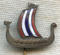 BEING RESEARCHED - 1930s Enameled Viking Ship Stick Pin German? Naval? - NOT FOR SALE TIL IDed