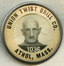 WWII Era Factory Worker Photo ID Badge from Union Twist Drill Co. in Athol, Mass.