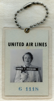 Wonderful Ca 1950's United Air Lines Stewardess Photo ID Badge