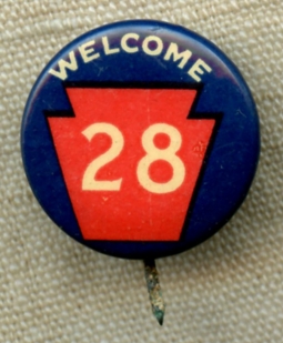 WWI US Army 28th Division Welcom Home Celluloid Pin.