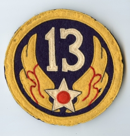 WWII Large, Pacific Theater Made USAAF 13th A.F. Jacket Patch. Multi-Piece Felt Construction Rare