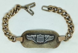 Beautiful 1930's - Early WWII US Air Corps Pilot "Solo" ID Bracelet Sterling Wing on G. F. Bracelet