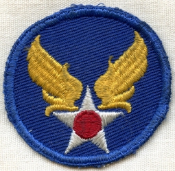 WWII USAAF HQ Patch Embroidered on Twill. Yellow Wings, Small Size