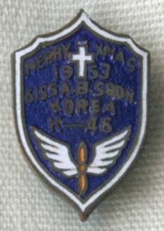 Unique Korean War USAF 6155th Air Base Squadron Korea K-46 "Merry Xmas" Pin Korean-Made