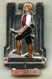 Beautiful 1930's US Army Officers' Reserve Corps Deco Enameled Pocket Badge with 10-Year Bar
