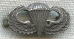 Scarce WWII Miniature US Army Paratrooper Wing Badge in Sterling