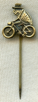 Wonderful Ca. 1900 US Bicycle Tires Advertising Stickpin with Hatted Cricket Mascot