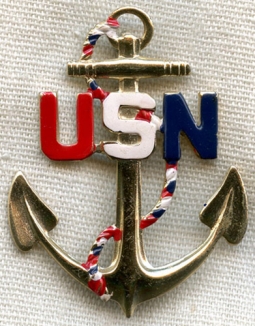 WWII USN Sweetheart Pin in Lacquered Sterling Silver
