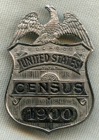 Scarce 1900 US Census Enumerator Badge in Minty Condition