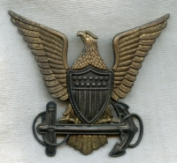 Extremely Rare WWI USCG Hat Badge in Gilt Sterling by Robbins
