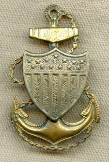 Nice Late 1930s US Coast Guard USCG CPO Hat Badge in Nickel & Plated Brass w/ steel Pin